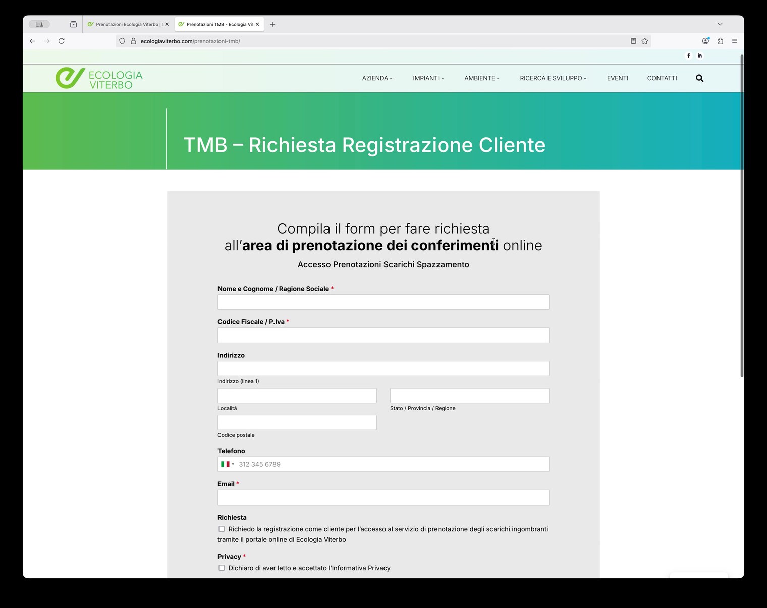 Form di registrazione