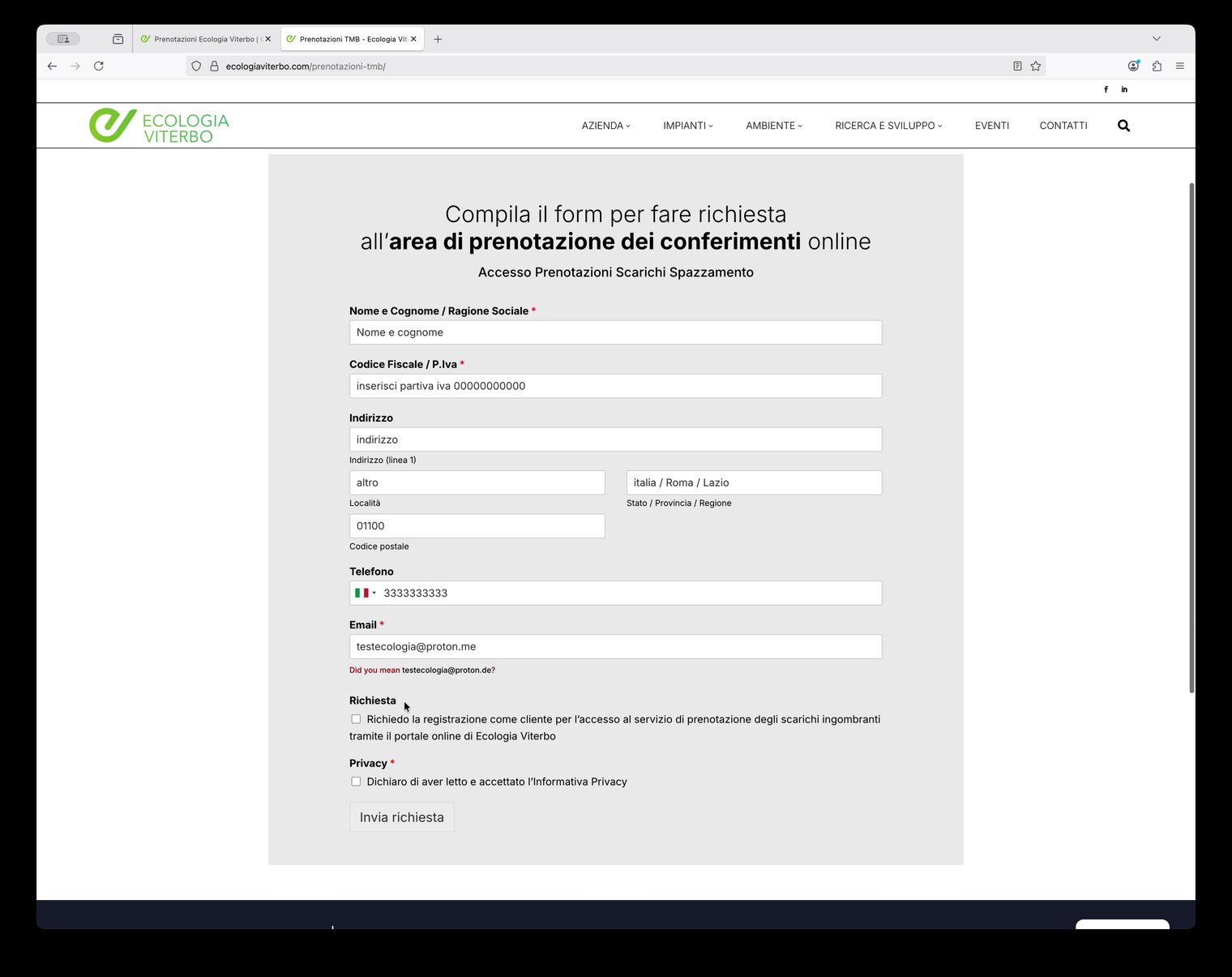 Conferma registrazione