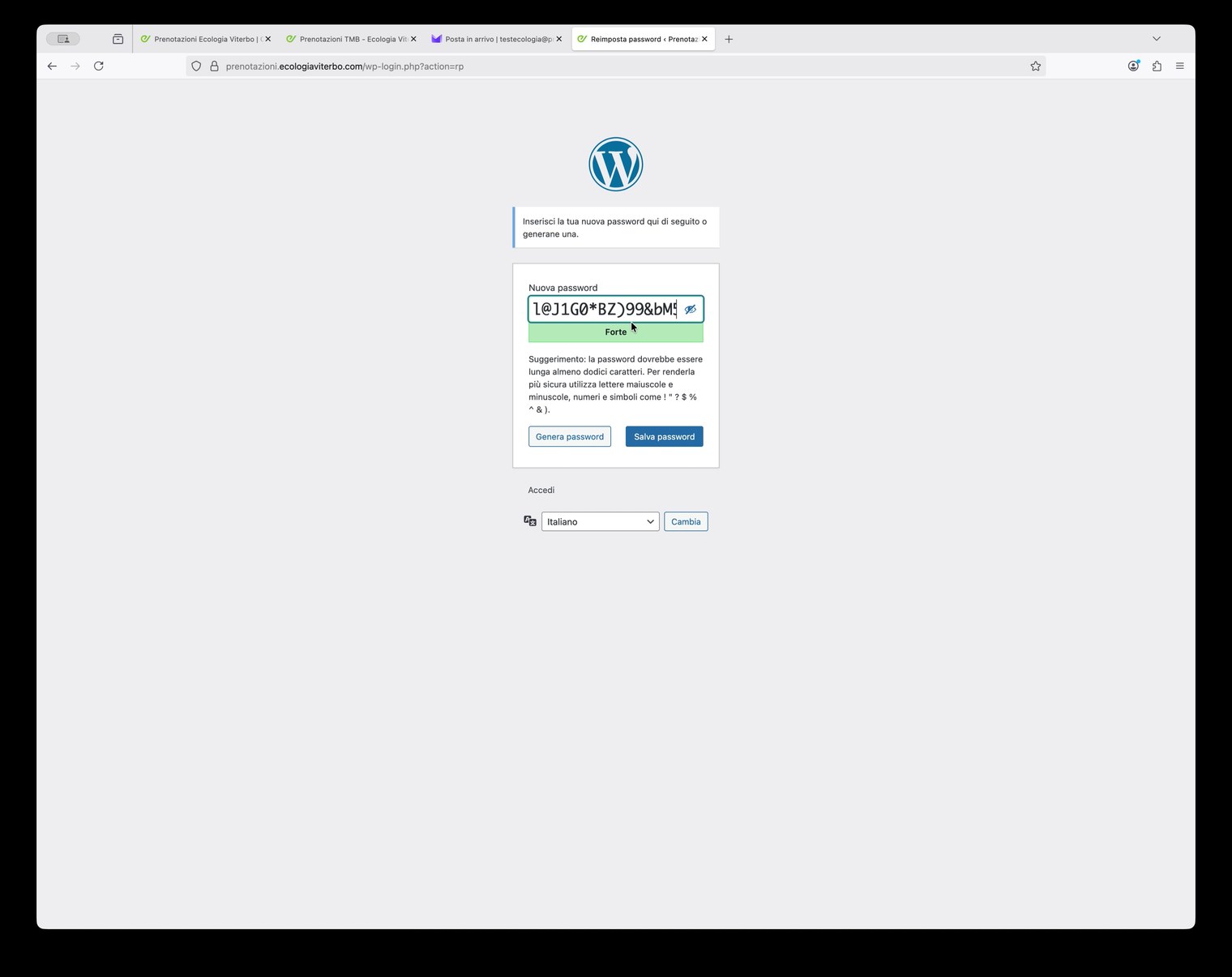 Imposta password