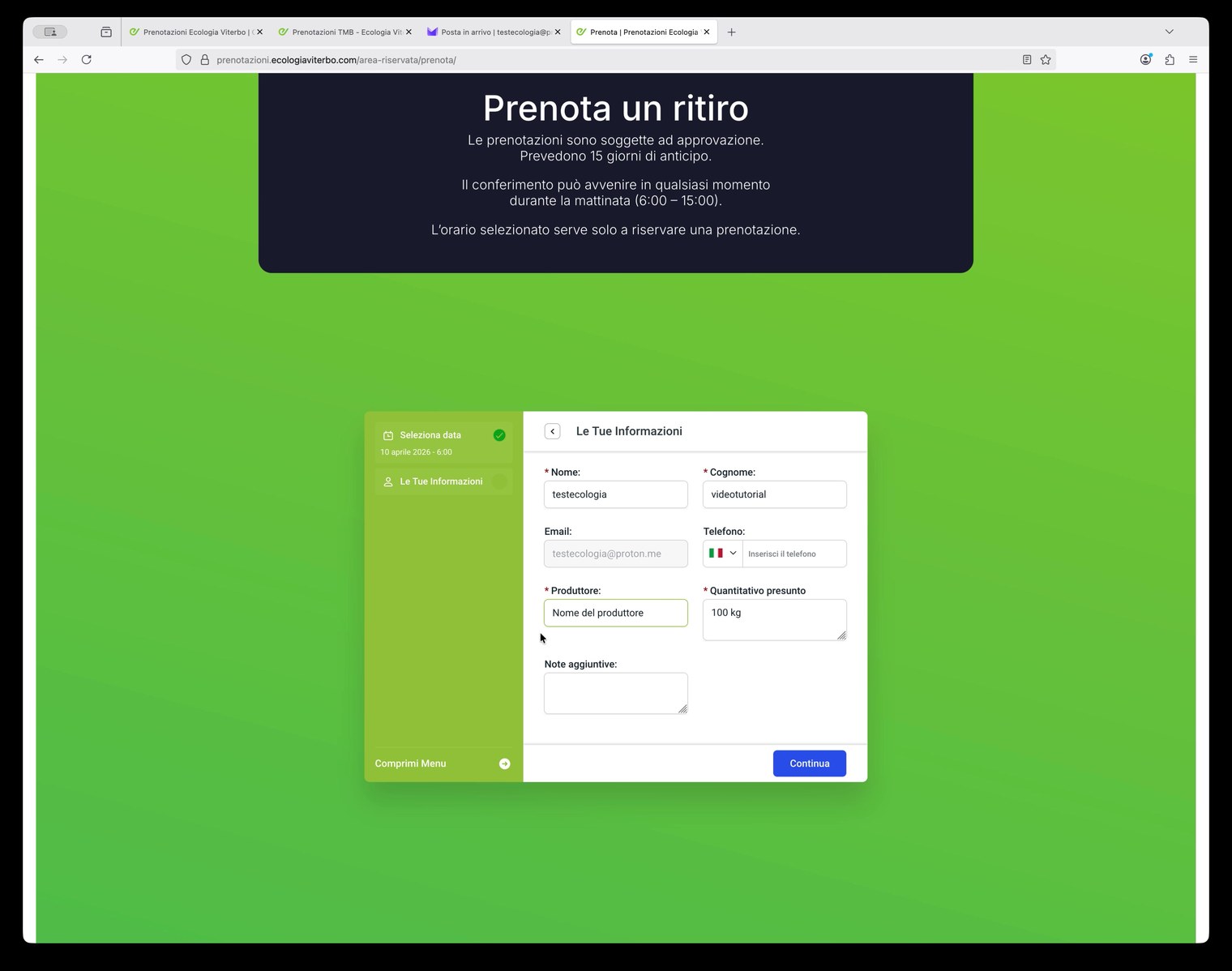 Form informazioni