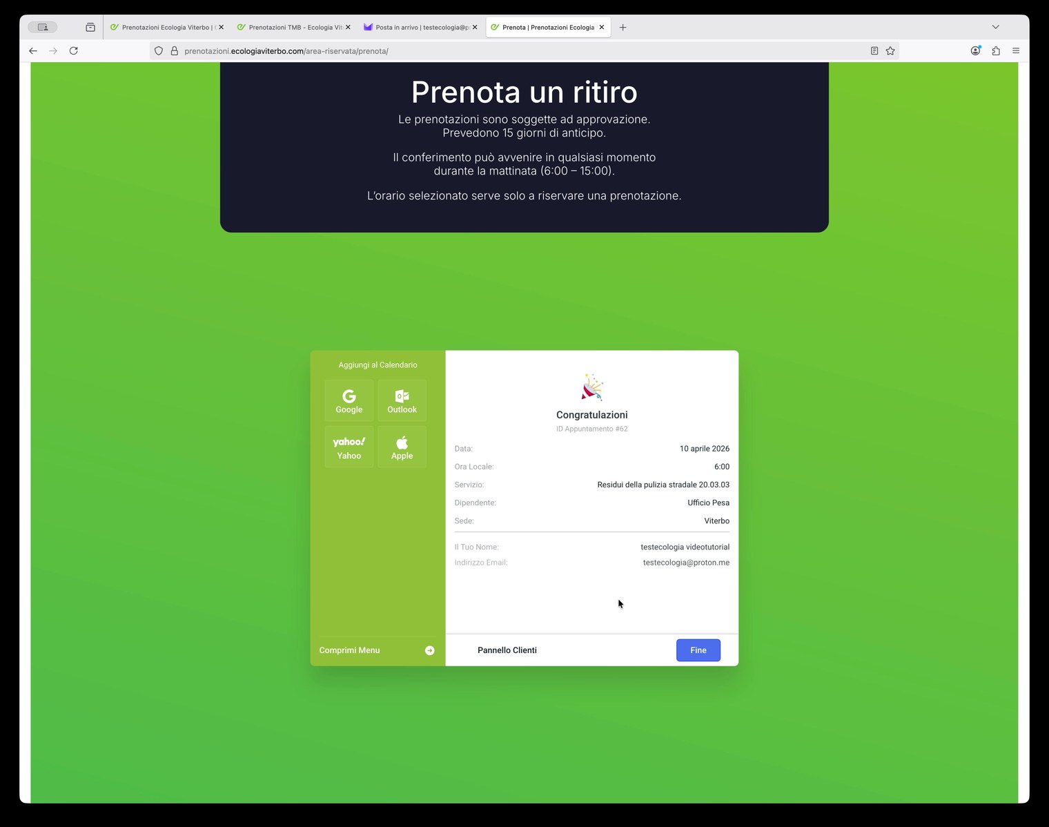Conferma prenotazione